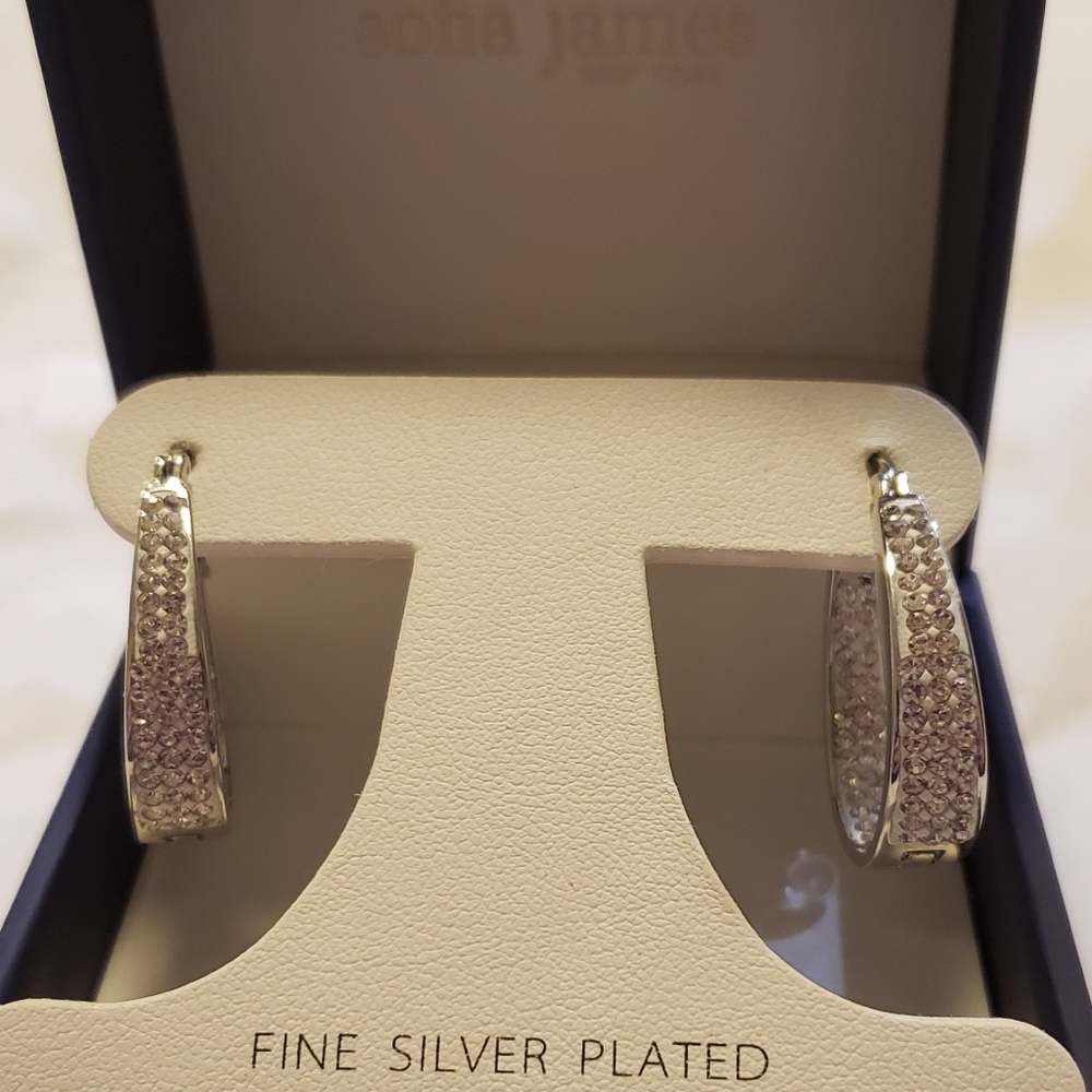 Sofia James silver plated oblong hoop earrings - Picture 3 of 7